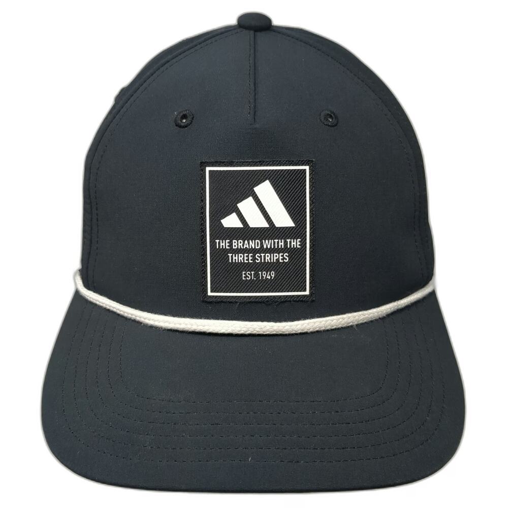 Adidas 5 Panel Black Hat One Size Square Patch Rope Recycled AEROREADY Snapback